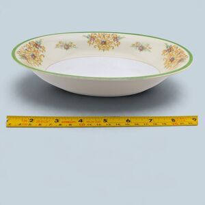 Vintage Oval Serving Bowl Floral Green Rim 10" National China Japan